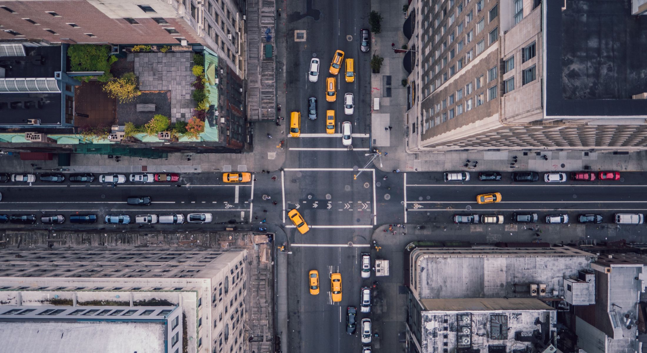 top down view of busy new york intersection