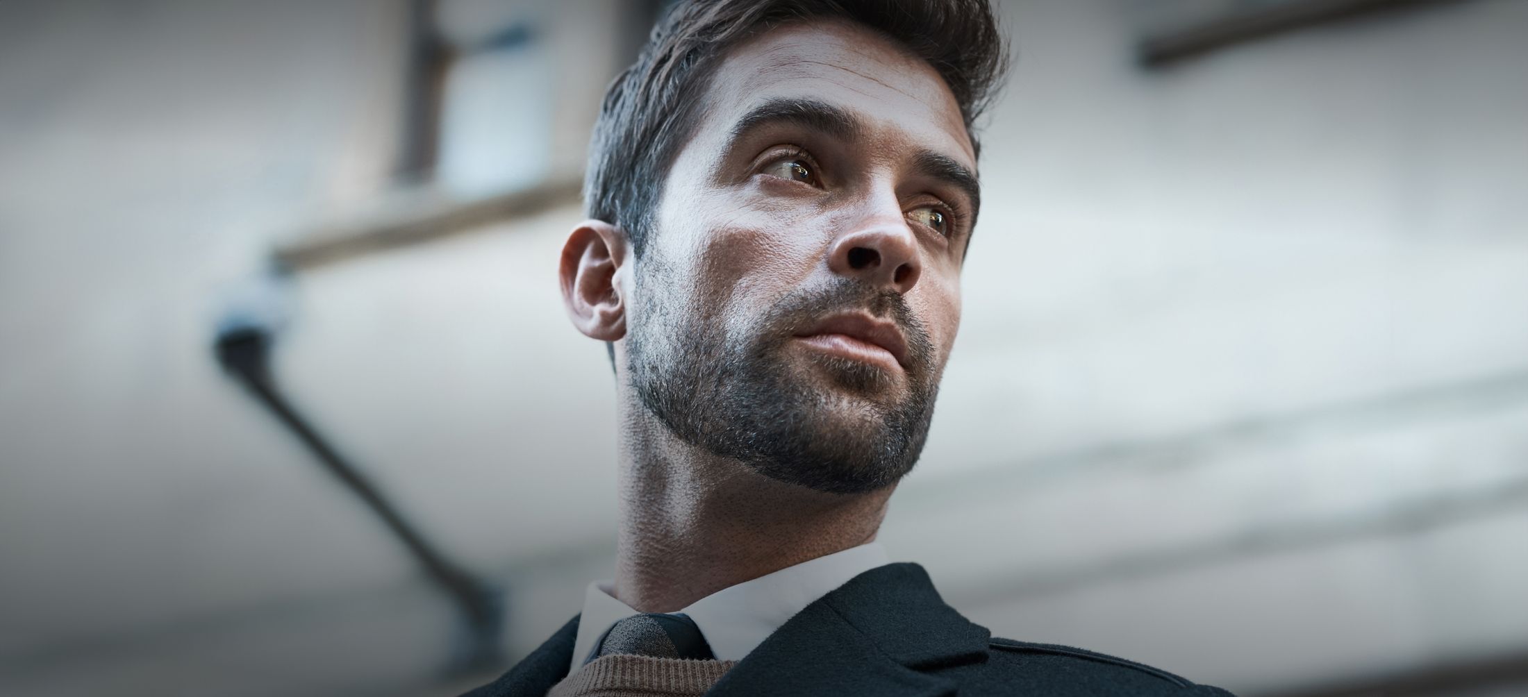 New York City male enhancement model with a brown beard